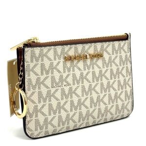 Michael Kors Jet Set Travel Small Signature Logo Coin Purse Vanilla